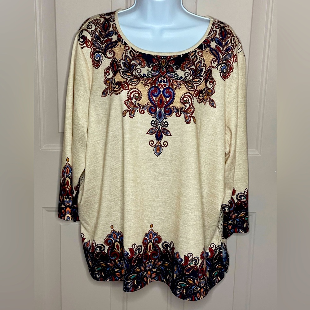Alfred Dunner Size 2X Lace Back Mandala Design w/ Rhinestones